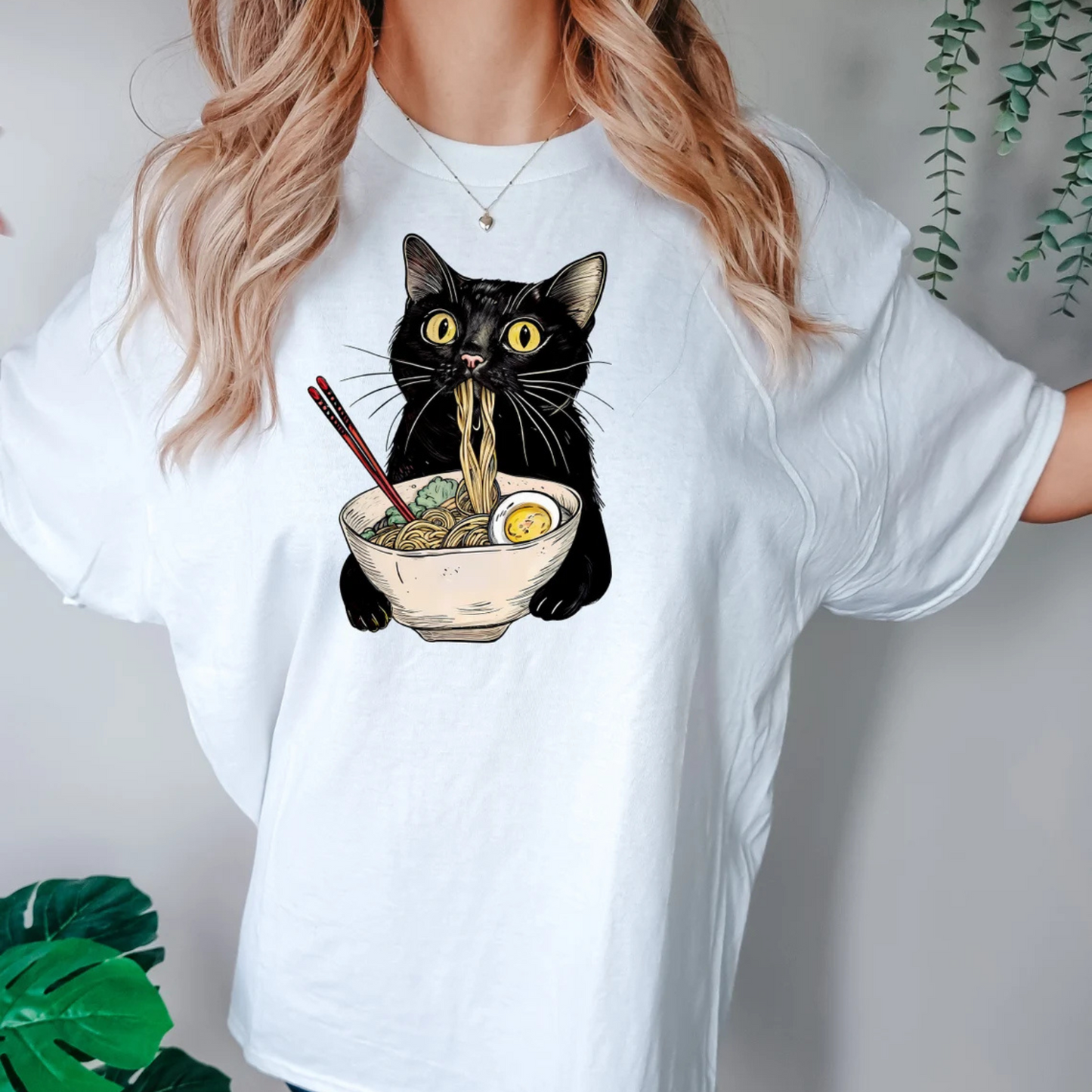 Noodle Cat Shirt, Ramen Cat T-Shirt, Foodie Lover Shirts, Black Cat Noodle T-Shirts, Retro Cat Tees, Cat Lover Sweatshirts, Black Cat Tee