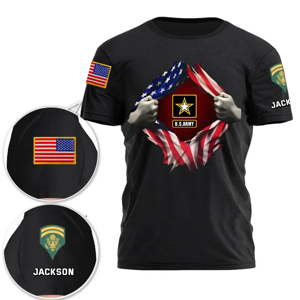 Personalized 3D Military Rank Tribute Shirts For Veterans – Unique Custom Gifts Celebrating Service And Sacrifice