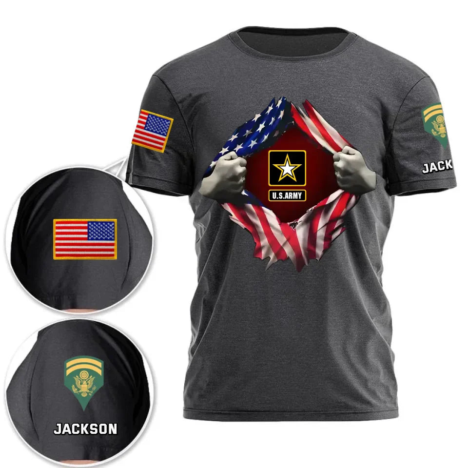 Personalized 3D Military Rank Tribute Shirts For Veterans – Unique Custom Gifts Celebrating Service And Sacrifice