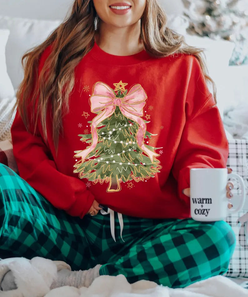 Christmas Coquette Christmas Shirt Christmas T-Shirt Christmas Tree Bow Shirt Christmas Sweatshirt for Women Christmas Tree Tshirt