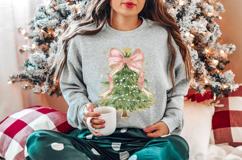 Christmas Coquette Christmas Shirt Christmas T-Shirt Christmas Tree Bow Shirt Christmas Sweatshirt for Women Christmas Tree Tshirt